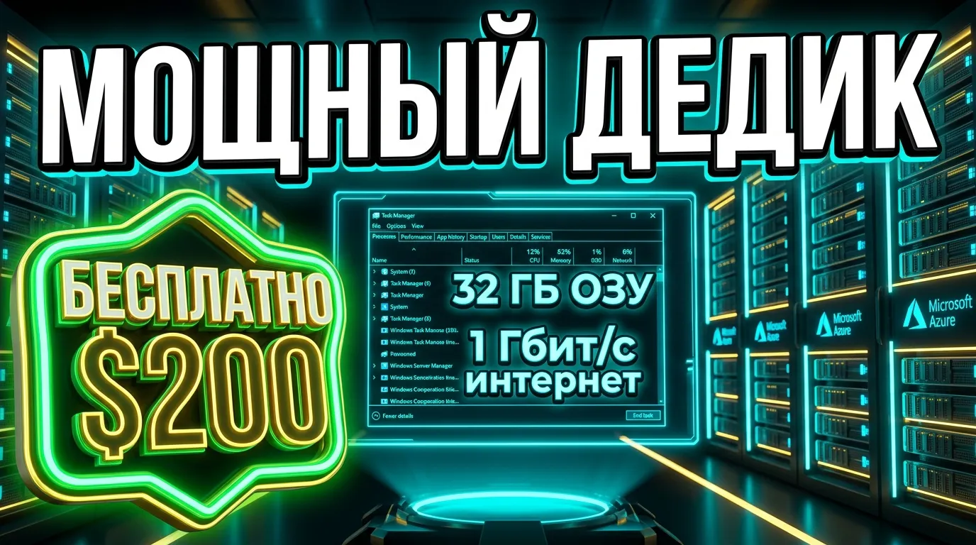 Бесплатный мощный дедик на Microsoft Azure 32 GB RAM